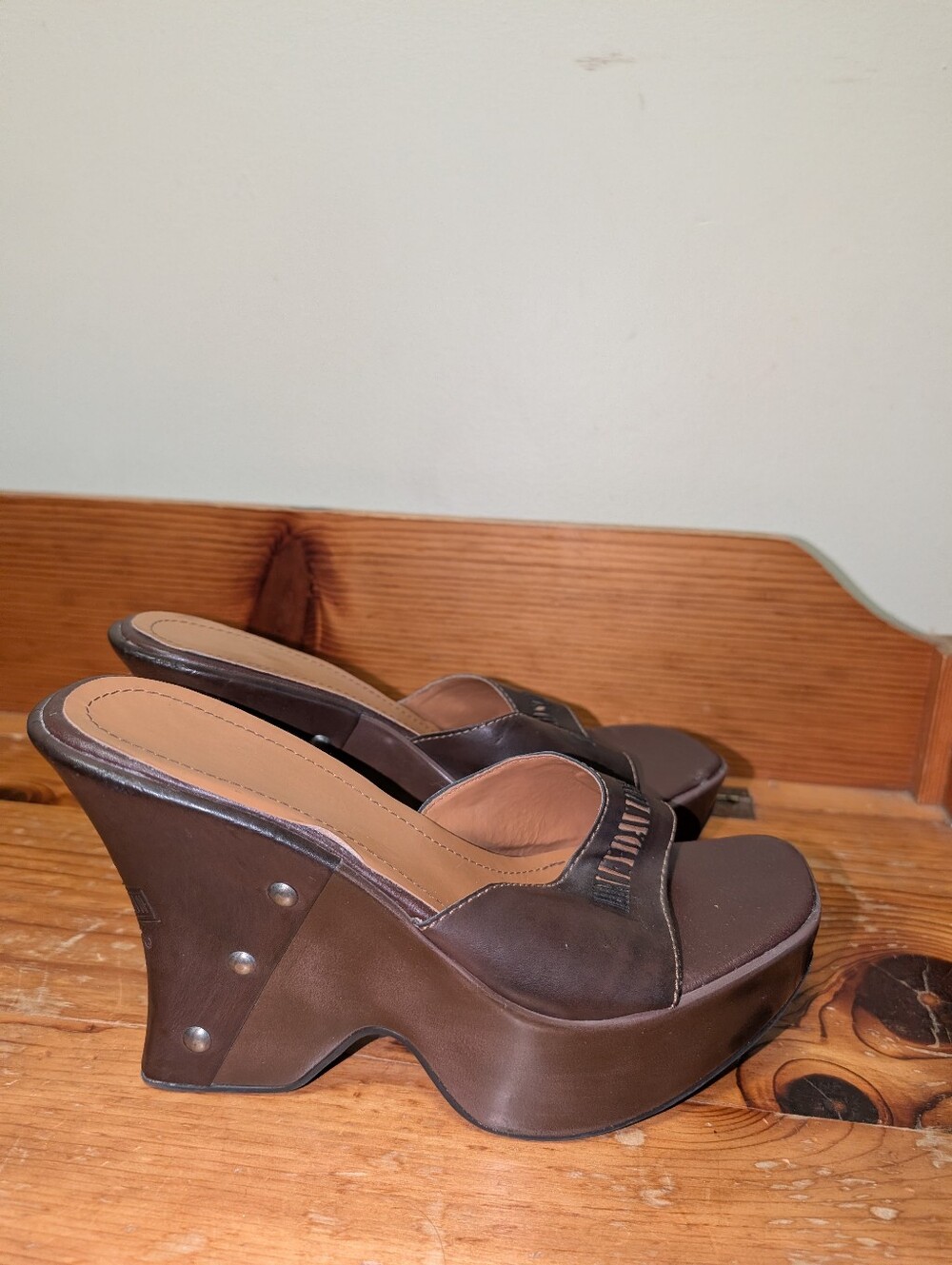 Harley-Davidson Brown Platform Wedge Slide Heels Size 10